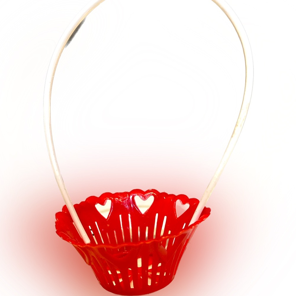 VTG RARE 6” RED WHITE VALENTINE NUT CUP BASKET CANDY MUFFIN SPECIAL GIFT HEART
